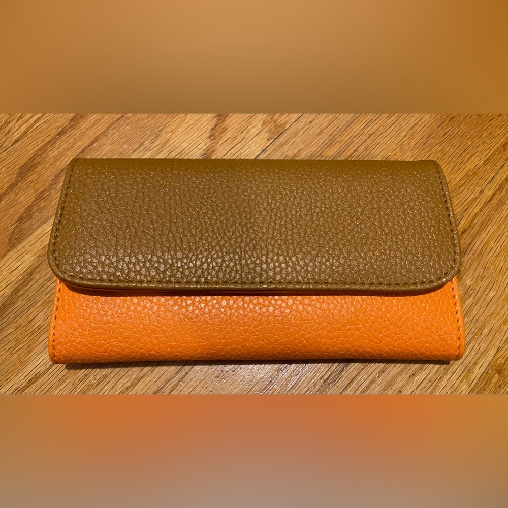 Orange/brown color block wallet